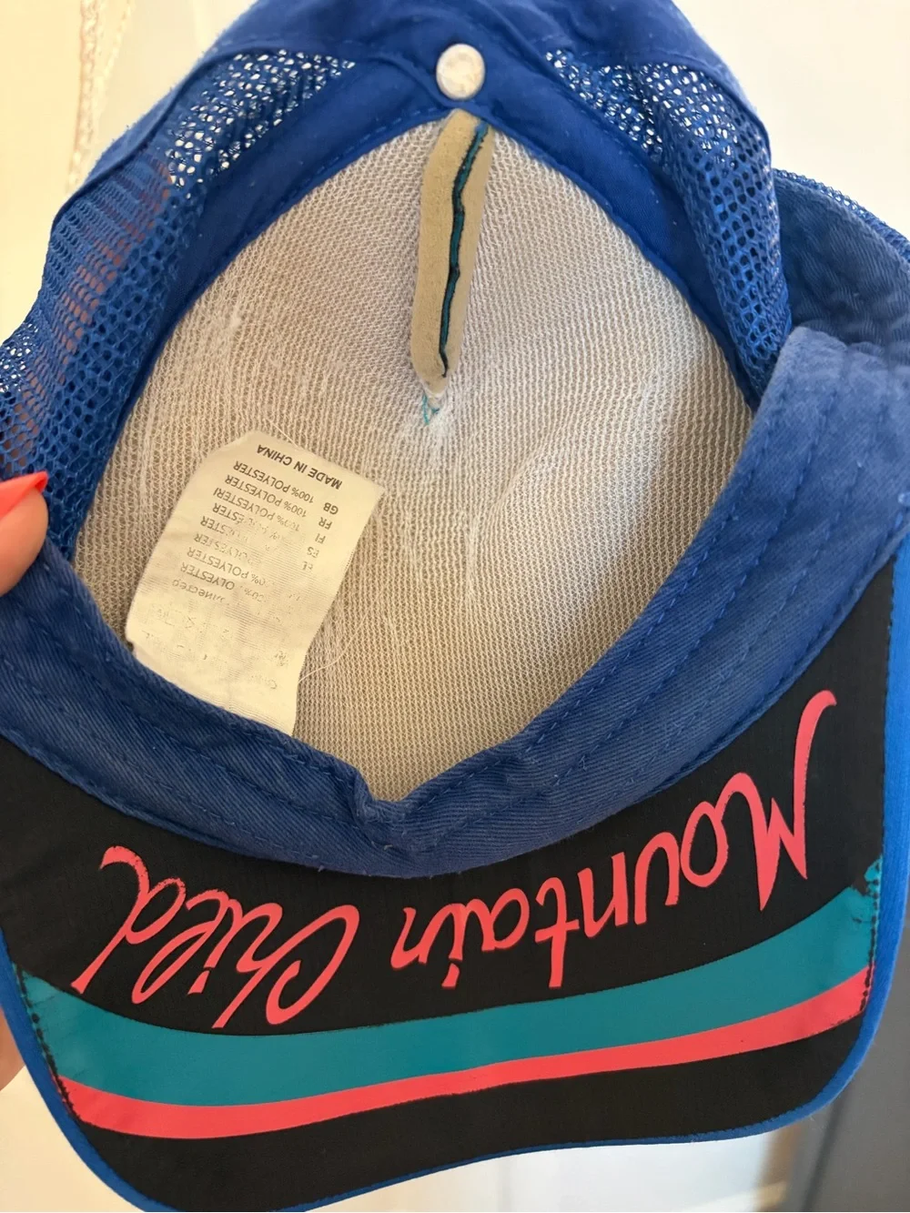 Kids' Blue & Teal Trucker Hat with Pink Mountain Graphic